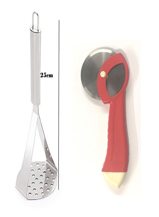 JASCO Combo of Stainless Steel Vegetable Potato Masher Pav Bhaji Masher and Stainless Steel Pizza Cutter for Kitchen (Silver) - Image 2